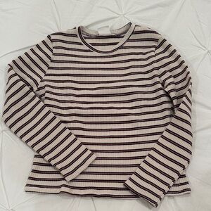 Zara Kids Black and Cream Striped Ribbed Top
